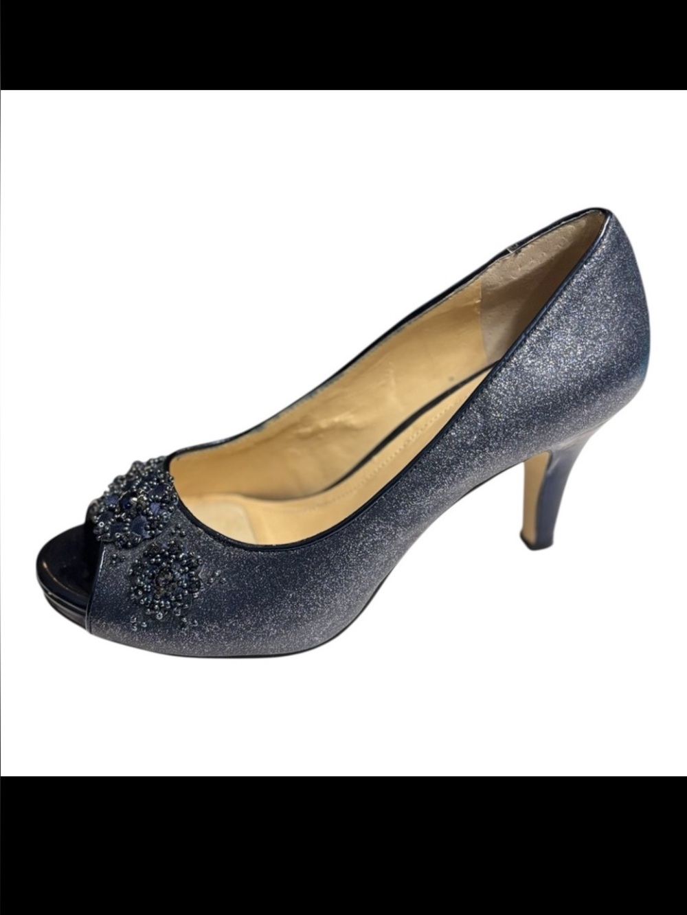 Alex Marie Lauren Pumps Navy Blue Sparkle Size 8 Leather Peep Toe Heels